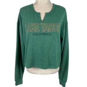 WILD FABLE Green CA Lake Tahoe Embroidered Crop Sweatshirt Size Medium